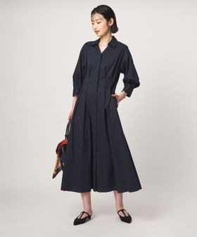 green label relaxing/［size SHORTあり］シャツ襟 フィット＆フレア タック 5分袖 ワンピース/ワンピース