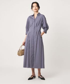 green label relaxing/［size SHORTあり］シャツ襟 フィット＆フレア タック 5分袖 ワンピース/ワンピース