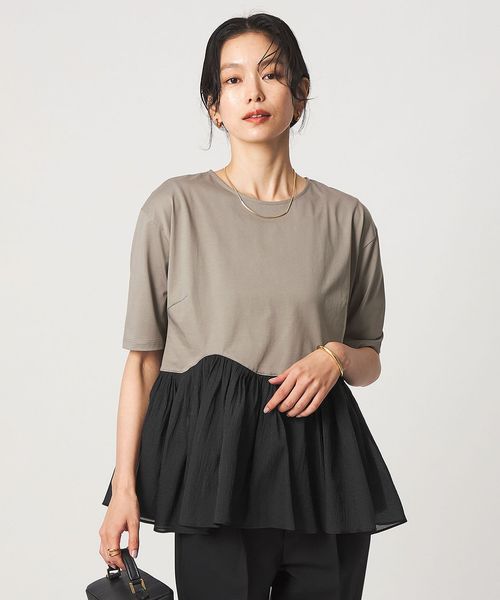 green label relaxing/シアー コンビ 5分袖 プルオーバー カットソー/Tシャツ / カットソー