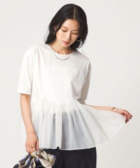 green label relaxing/シアー コンビ 5分袖 プルオーバー カットソー/Tシャツ / カットソー