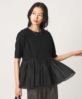 green label relaxing/シアー コンビ 5分袖 プルオーバー カットソー/Tシャツ / カットソー