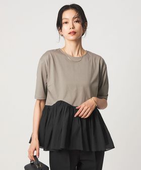 green label relaxing/シアー コンビ 5分袖 プルオーバー カットソー/Tシャツ / カットソー