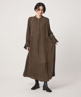 green label relaxing/［size SHORTあり］サテン ギャザー ロングスリーブ ワンピース/ワンピース