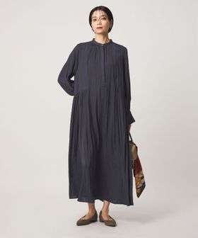 green label relaxing/［size SHORTあり］サテン ギャザー ロングスリーブ ワンピース/ワンピース