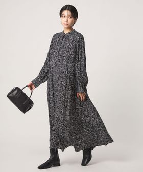 green label relaxing/［size SHORTあり］サテン ギャザー ロングスリーブ ワンピース/ワンピース
