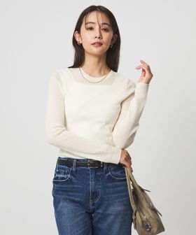 green label relaxing/ウール シアー リブ クルーネック ニット ウォッシャブル/ニット / セーター