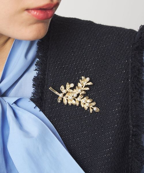 green label relaxing/リーフ＆フェイクパール ブローチ/ブローチ / コサージュ