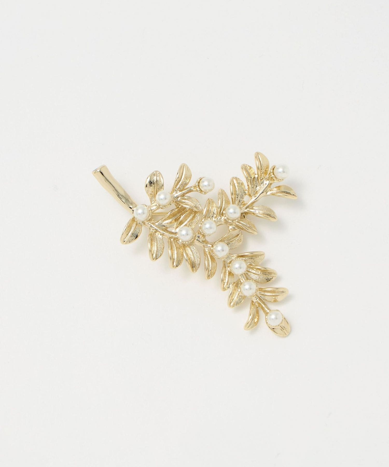リーフ＆フェイクパール ブローチ