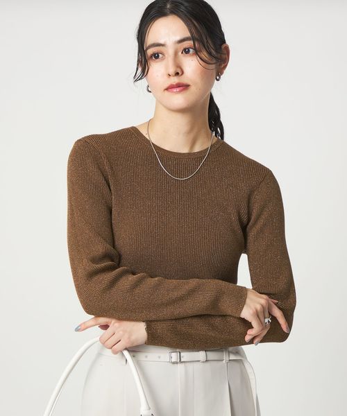 green label relaxing/ラメ リブ クルーネック ニット プルオーバー/ニット / セーター