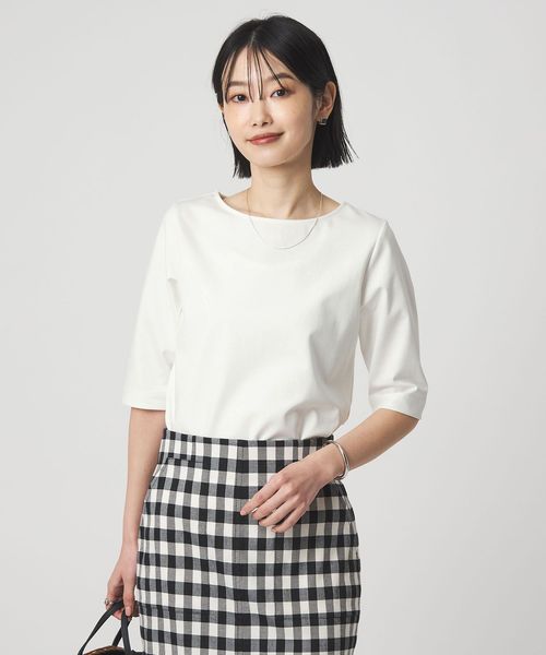 green label relaxing/ボートネック ポンチ プルオーバー カットソー 接触冷感 UVカット/Tシャツ / カットソー