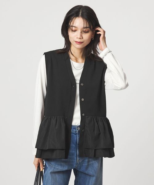 green label relaxing/フリル ドッキング ペプラム ニット ジレ ウォッシャブル/ベスト