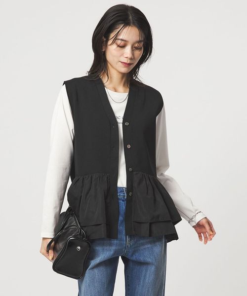 green label relaxing/フリル ドッキング ペプラム ニット ジレ ウォッシャブル/ベスト