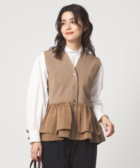 green label relaxing/フリル ドッキング ペプラム ニット ジレ ウォッシャブル/ベスト