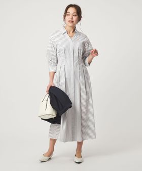green label relaxing/シャツ襟 フィット＆フレア タック 5分袖 ワンピース/ワンピース