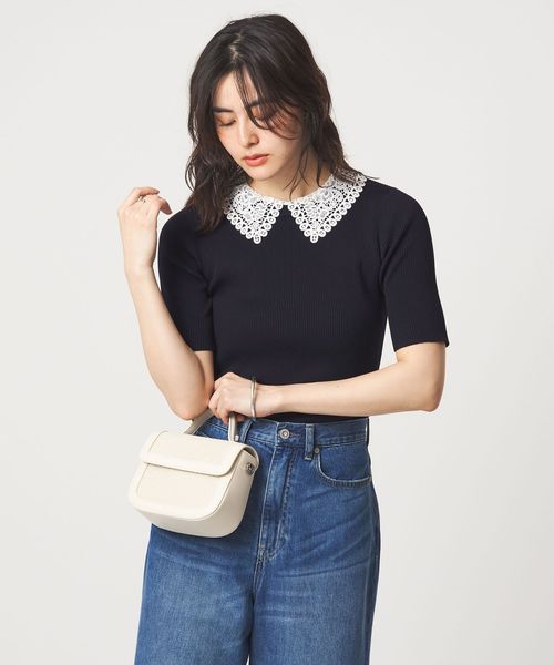 green label relaxing/リブ エリレース 2WAY 5分袖 ニット プルオーバー/ニット / セーター