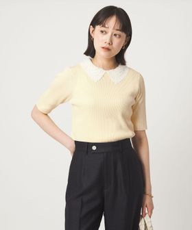 green label relaxing/リブ エリレース 2WAY 5分袖 ニット プルオーバー/ニット / セーター