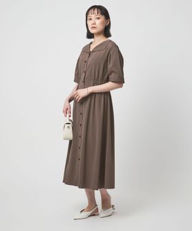 green label relaxing/Vカラー フレア ボタン ワンピース/ワンピース