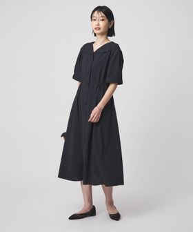 green label relaxing/Vカラー フレア ボタン ワンピース/ワンピース