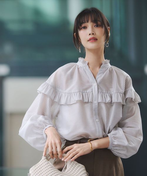 green label relaxing/カールマイヤー ヨーク フリル ブラウス マシンウォッシャブル 通気性/シャツ / ブラウス