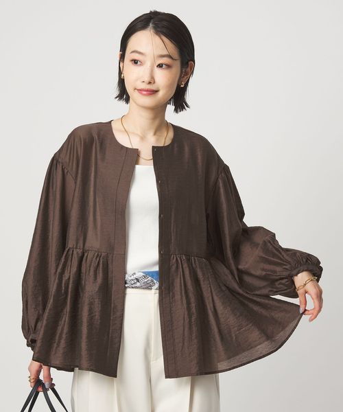 green label relaxing/［size SHORTあり］fleurie(フルリー) シアー ノーカラー ジャケット 接触冷感/ノーカラージャケット