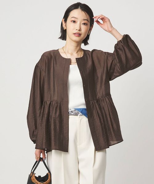 green label relaxing/［size SHORTあり］fleurie(フルリー) シアー ノーカラー ジャケット 接触冷感/ノーカラージャケット