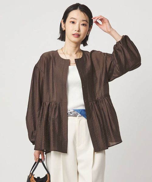 green label relaxing/［size SHORTあり］fleurie(フルリー) シアー ノーカラー ジャケット 接触冷感/ノーカラージャケット