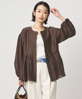 green label relaxing/［size SHORTあり］fleurie(フルリー) シアー ノーカラー ジャケット 接触冷感/ノーカラージャケット