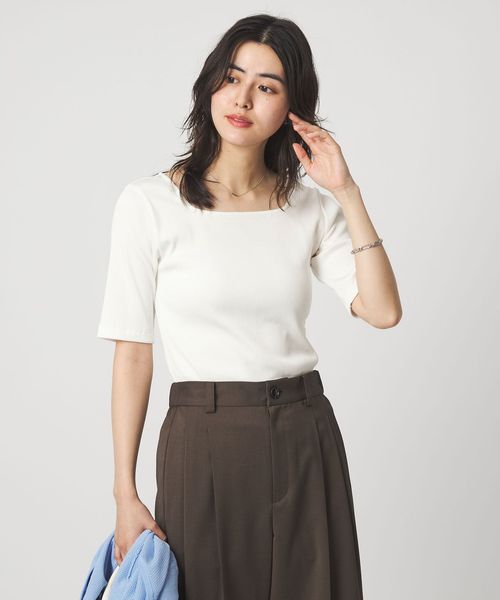 green label relaxing/ブライトリブ スクエアネック 5分袖 プルオーバー カットソー/Tシャツ / カットソー