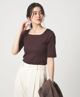 green label relaxing/ブライトリブ スクエアネック 5分袖 プルオーバー カットソー/Tシャツ / カットソー