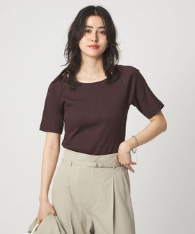 green label relaxing/ブライトリブ ボートネック 5分袖 プルオーバー カットソー/Tシャツ / カットソー