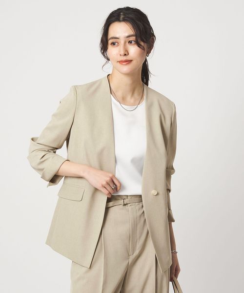 green label relaxing/［size SHORTあり］サラフール ノーラペル ジャケット ストレッチ 接触冷感 UVカット/ノーカラージャケット