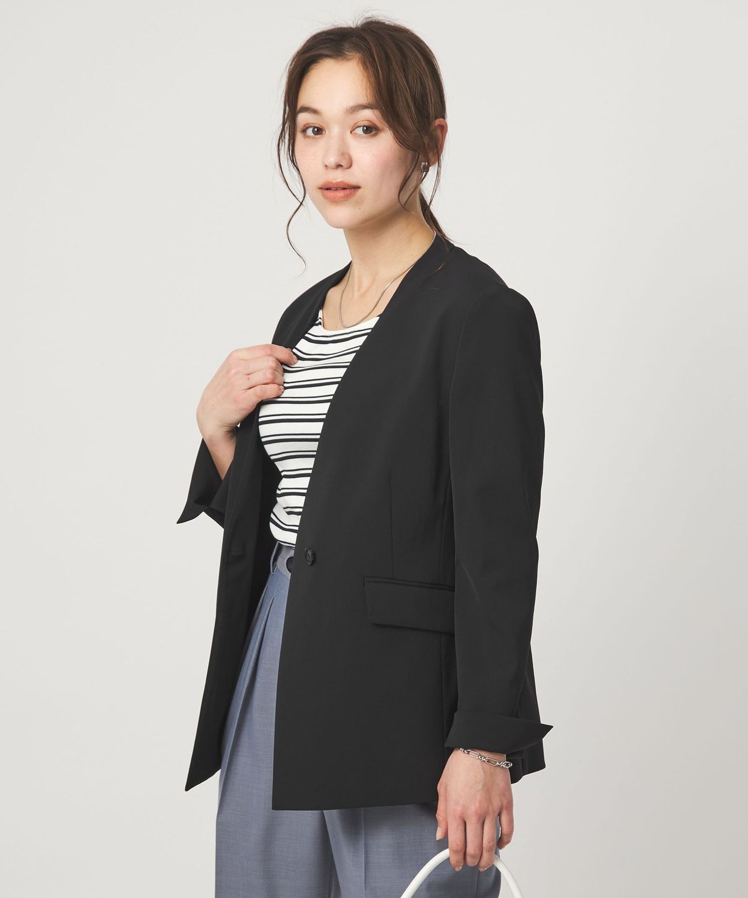 size SHORTあり］サラフール ノーラペル ジャケット ストレッチ 接触冷