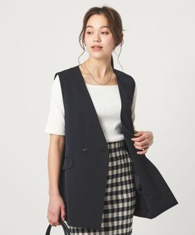 green label relaxing/［size SHORTあり］サラフール ノーラペル ジレ ストレッチ UVカット/ノーカラージャケット