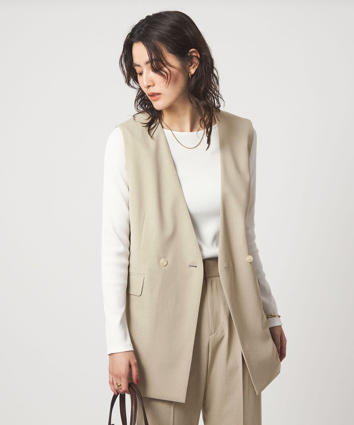 size SHORTあり］サラフール ノーラペル ジレ ストレッチ UVカット