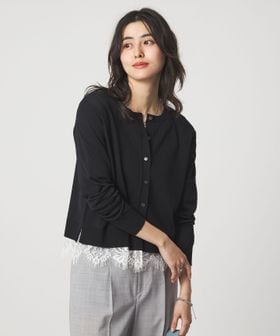 green label relaxing/裾レース ドッキング ニット カーディガン/カーディガン / ボレロ