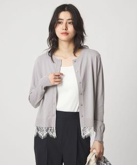 green label relaxing/裾レース ドッキング ニット カーディガン/カーディガン / ボレロ