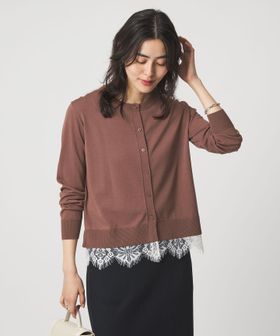 green label relaxing/裾レース ドッキング ニット カーディガン/カーディガン / ボレロ