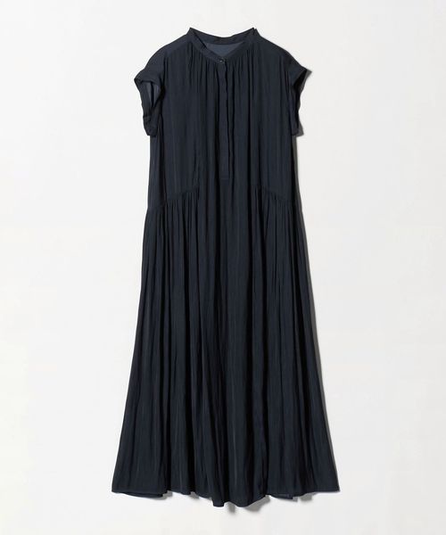 green label relaxing/サテン ギャザー フレンチスリーブ ワンピース/ワンピース