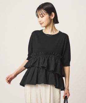 green label relaxing/ティアード ドッキング 5分袖 プルオーバー ニット/ニット / セーター