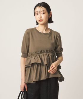 green label relaxing/ティアード ドッキング 5分袖 プルオーバー ニット/ニット / セーター