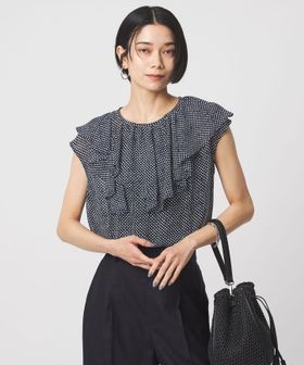 green label relaxing/アシンメトリー フリル フレンチスリーブ ブラウス/シャツ / ブラウス