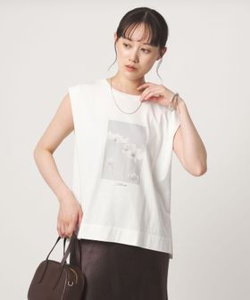 green label relaxing/フォトプリント フレンチスリーブ Tシャツ 接触冷感/Tシャツ / カットソー
