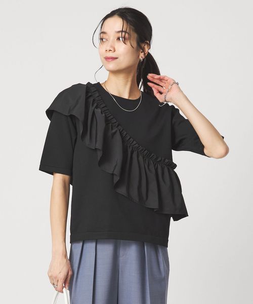 green label relaxing/フリル ドッキング 5分袖 ニット プルオーバー ウォッシャブル/ニット / セーター