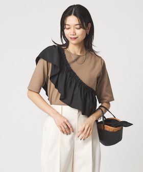 green label relaxing/フリル ドッキング 5分袖 ニット プルオーバー ウォッシャブル/ニット / セーター