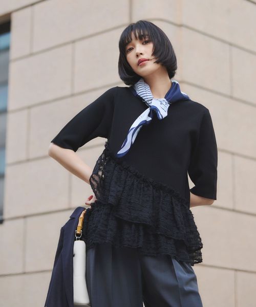 green label relaxing/ドッキング ペプラム ショートスリーブ ニット プルオーバー ウォッシャブル/ニット / セーター