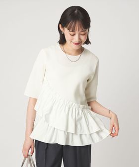 green label relaxing/ドッキング ペプラム ショートスリーブ ニット プルオーバー ウォッシャブル/ニット / セーター