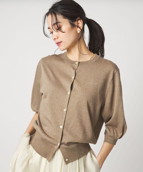 green label relaxing/ラメ フォルム ハーフスリーブ ニット カーディガン ウォッシャブル/カーディガン / ボレロ