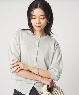 green label relaxing/ラメ フォルム ハーフスリーブ ニット カーディガン ウォッシャブル/カーディガン / ボレロ