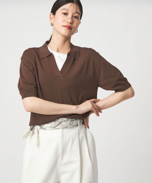 green label relaxing/【WEB限定】＜at ease＞エリツキ スキッパー ニット 接触冷感 UVカット 遮熱/ニット / セーター