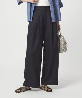 green label relaxing/［size SHORT/TALLあり］ライト リネンライク タック ワイドパンツ UVカット 通気性/スラックス